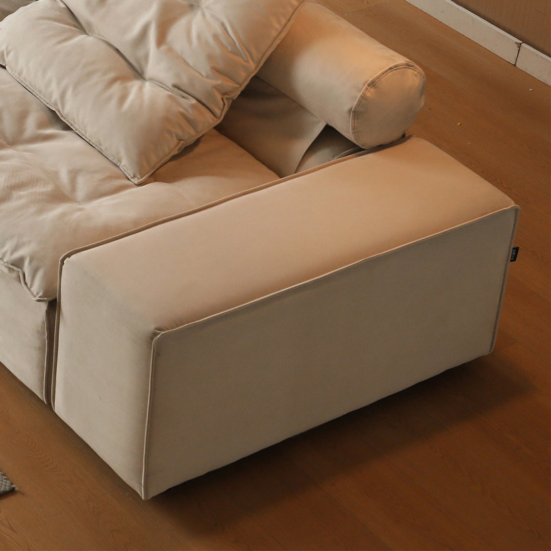 Contemporary suede fabric modular sofa armrest bloom material variants.