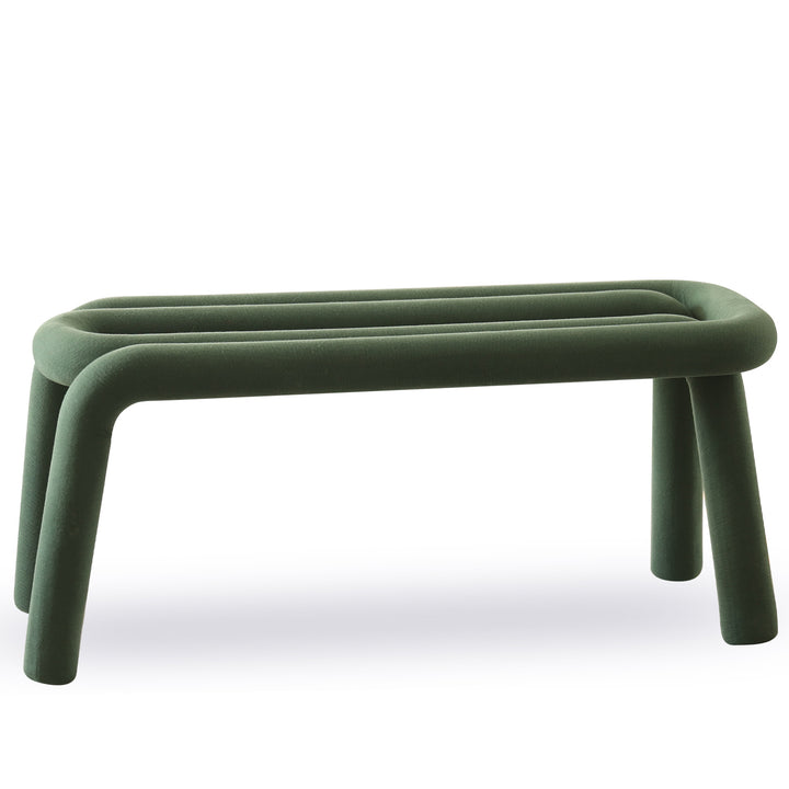Contemporary velvet fabric dining bench bold detail 1.