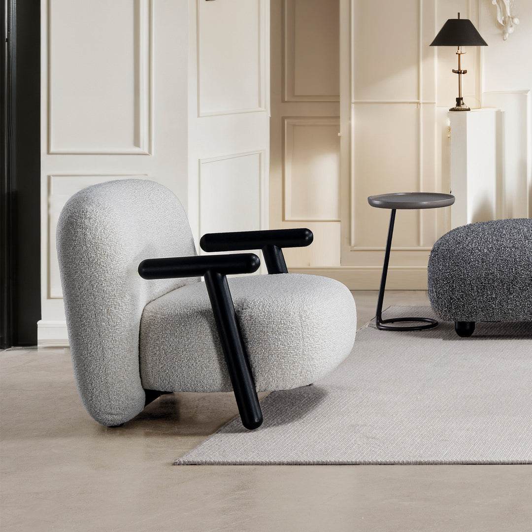 Cream boucle fabric 1 seater sofa with armrest malt primary product view.