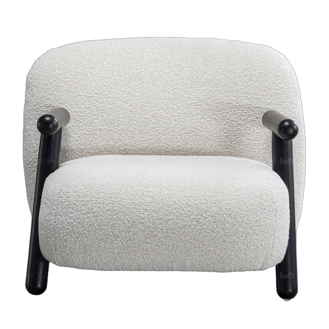 Cream boucle fabric 1 seater sofa with armrest malt material variants.