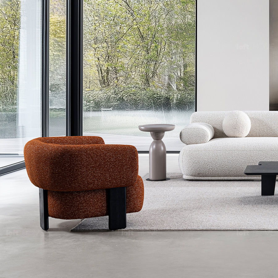 Cream boucle fabric 1 seater sofa nubo primary product view.