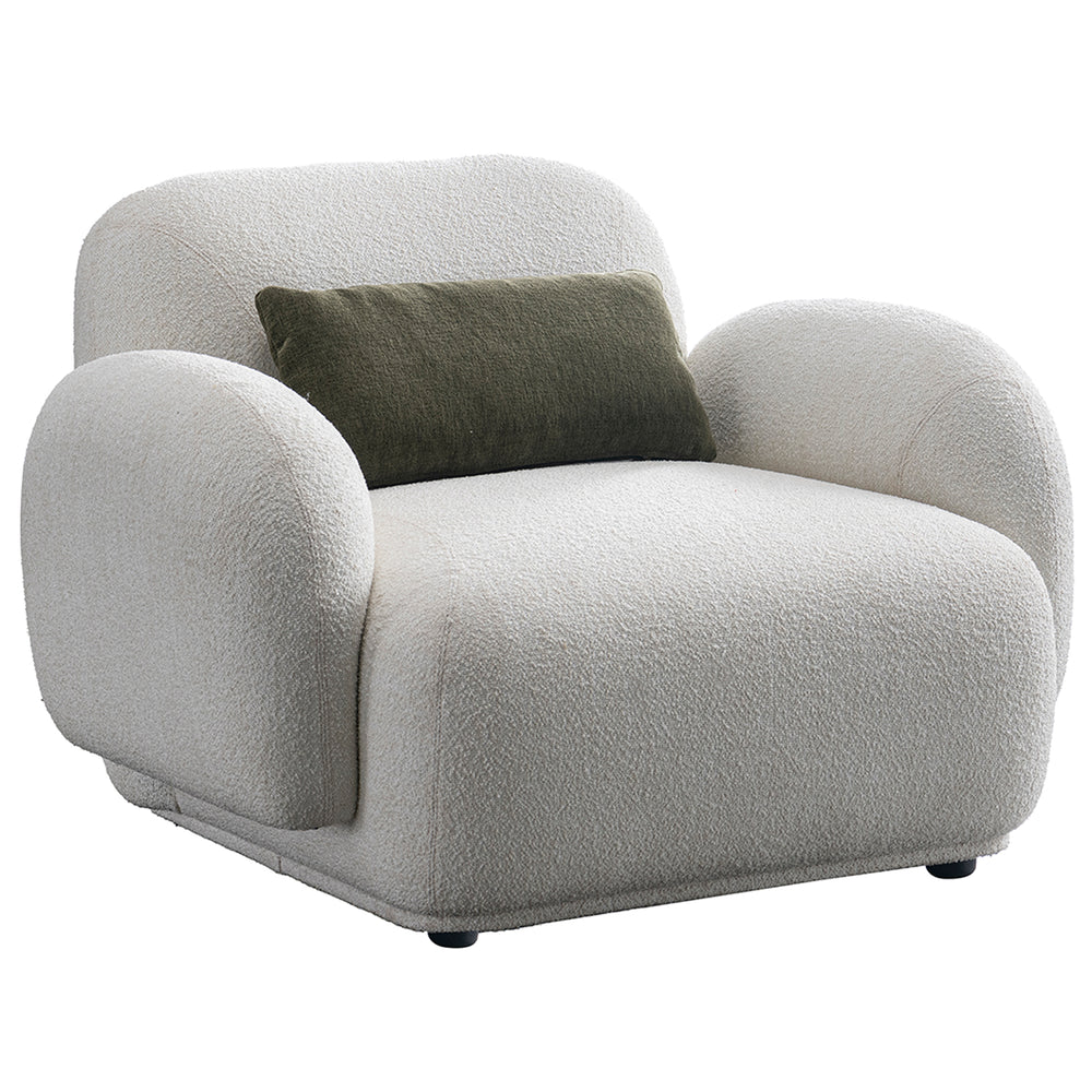 Cream boucle fabric 1 seater sofa pluum in white background.