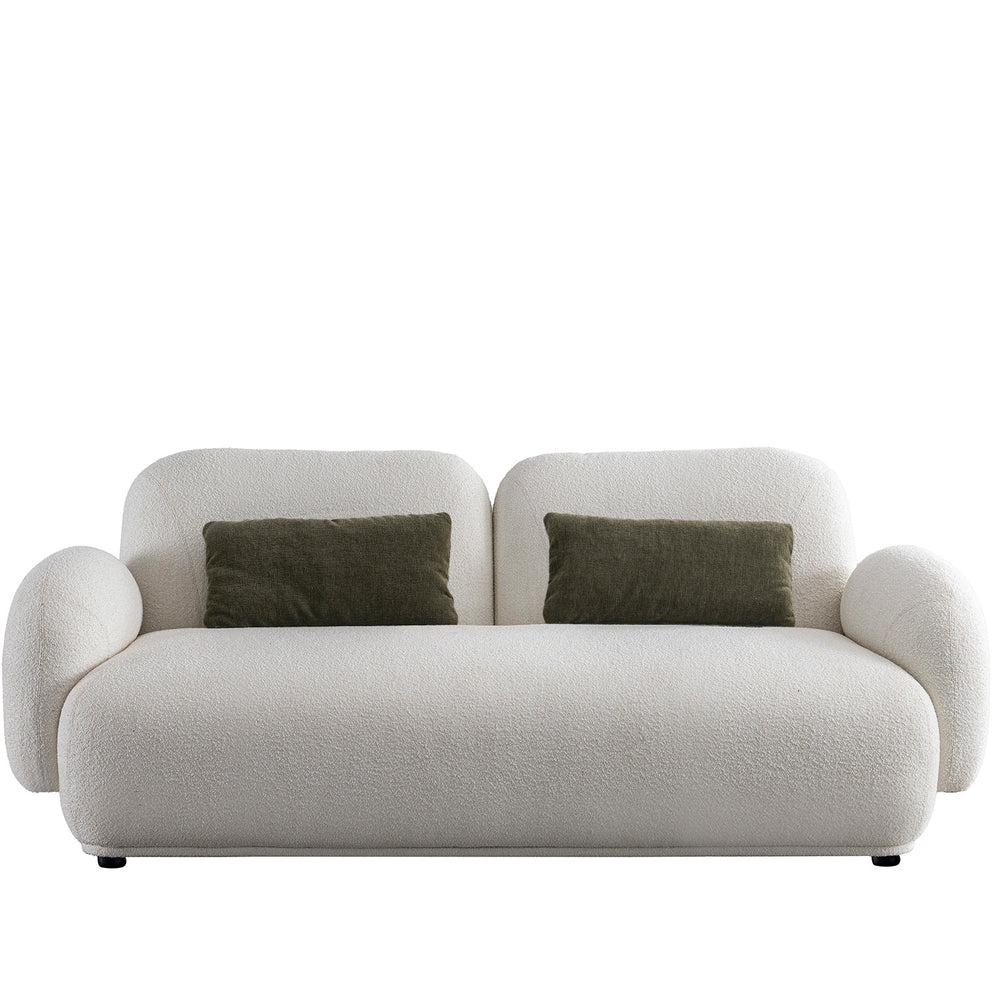 Cream boucle fabric 2 seater sofa pluum in white background.