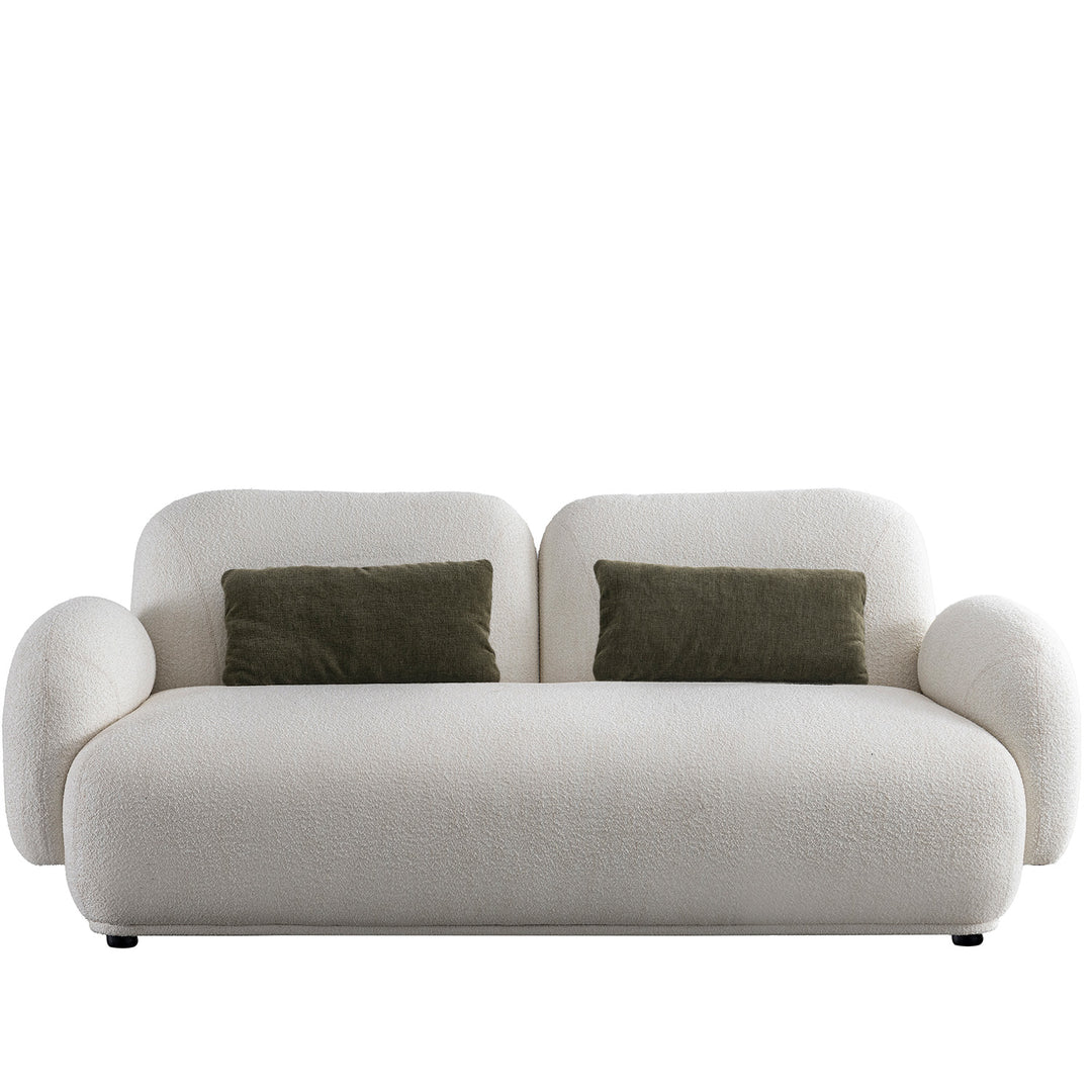 Cream boucle fabric 2 seater sofa pluum in white background.