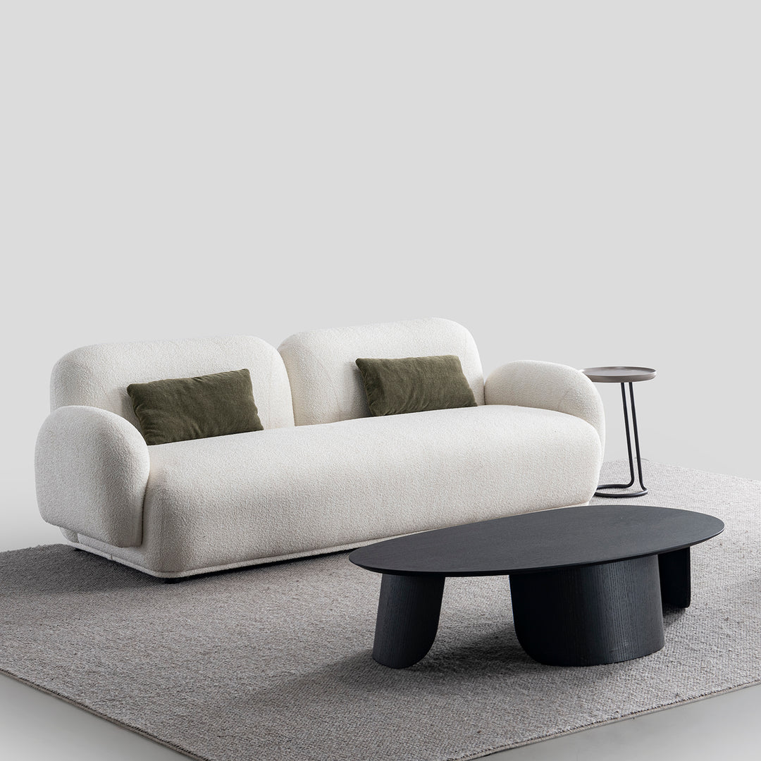 Cream boucle fabric 2 seater sofa pluum material variants.