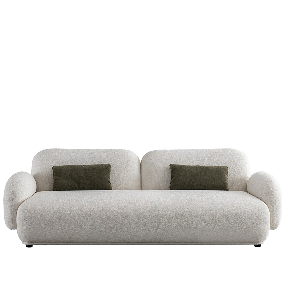 Cream boucle fabric 3 seater sofa pluum in white background.