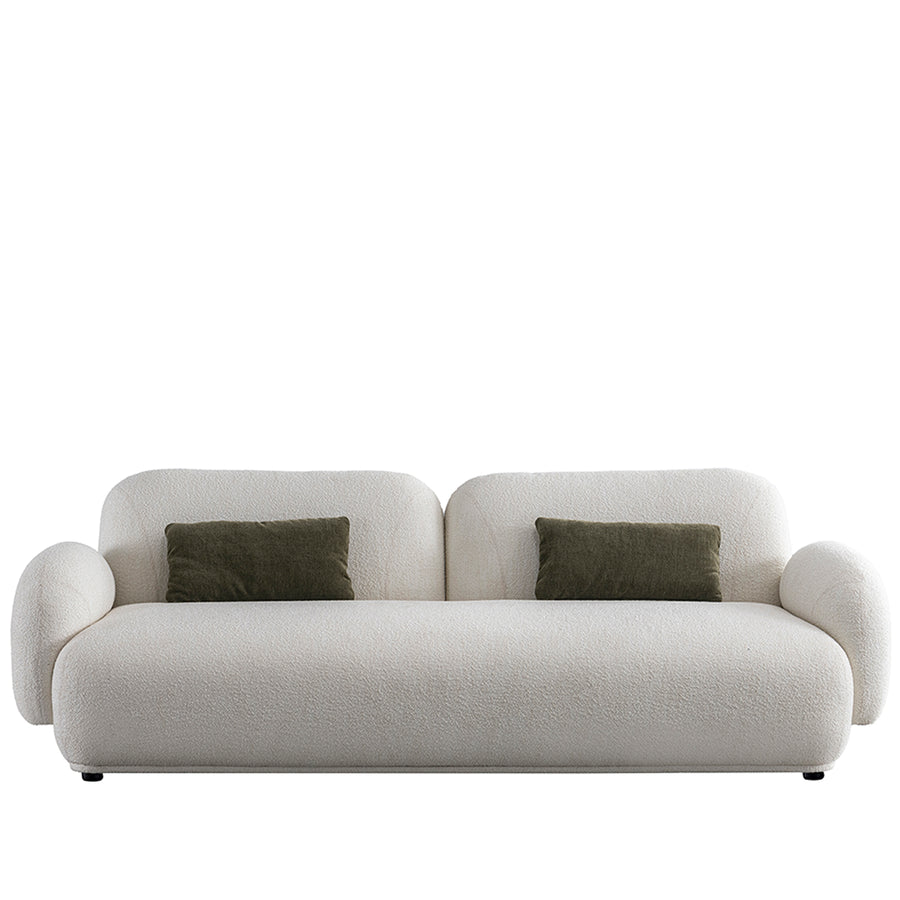 Cream boucle fabric 3 seater sofa pluum in white background.
