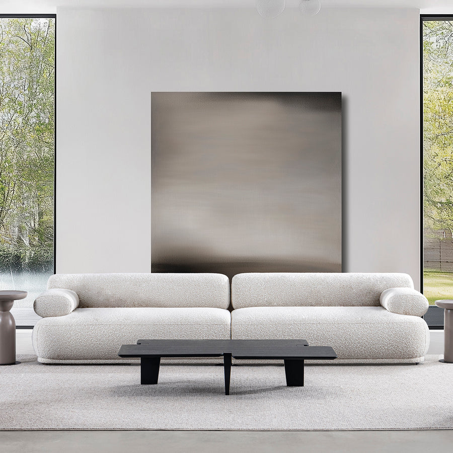 Cream boucle fabric 4 seater sofa mochi primary product view.