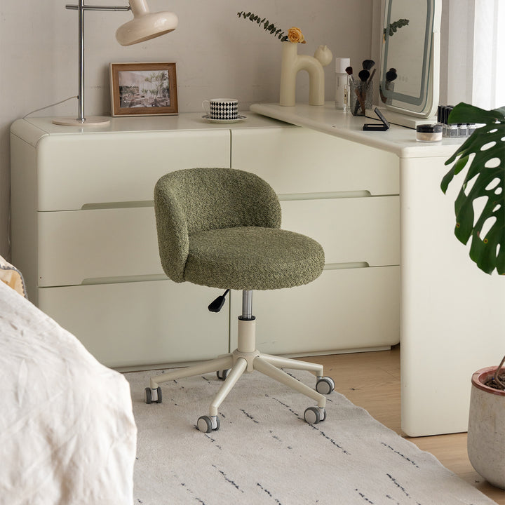 Cream boucle fabric office chair ins primary product view.