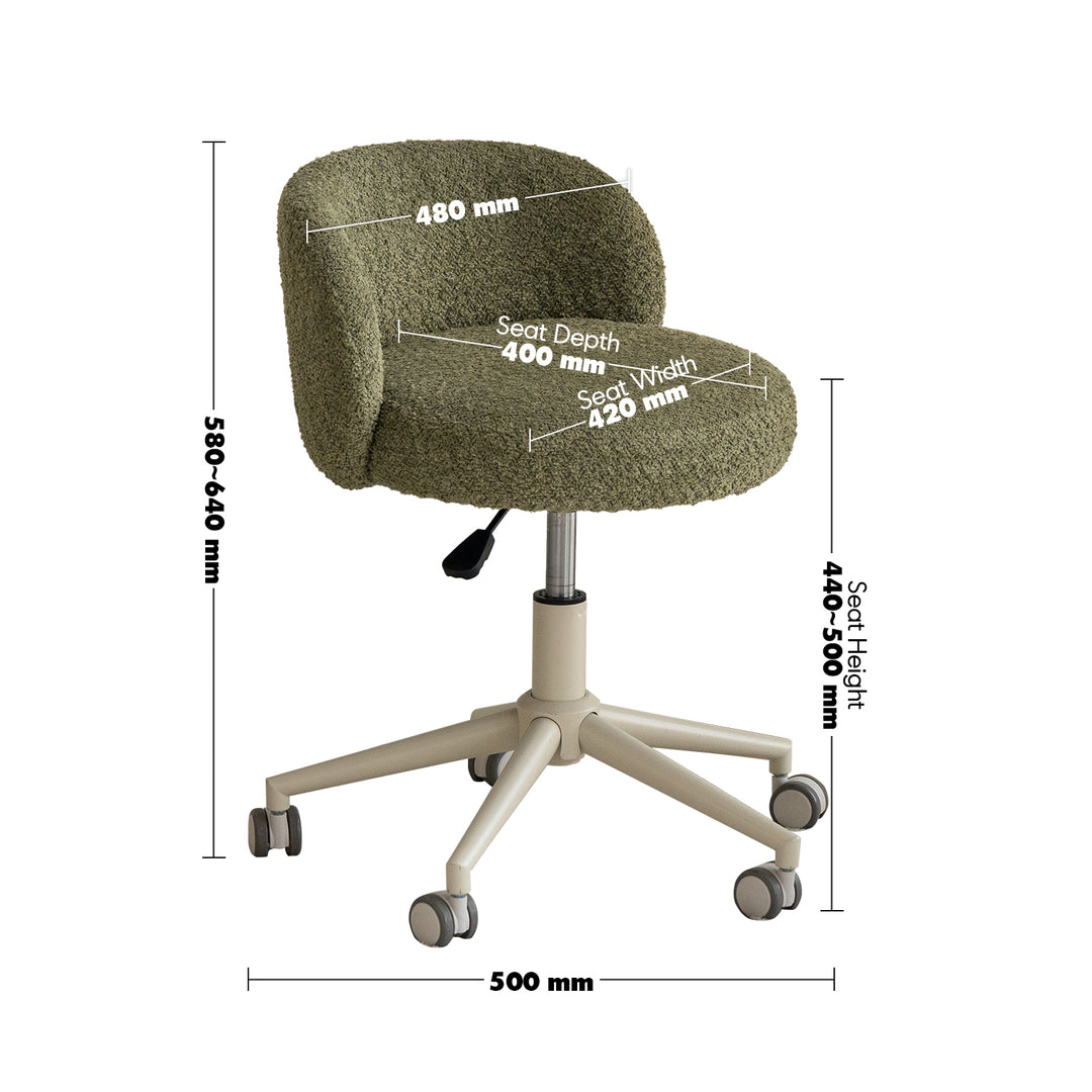Cream boucle fabric office chair ins size charts.