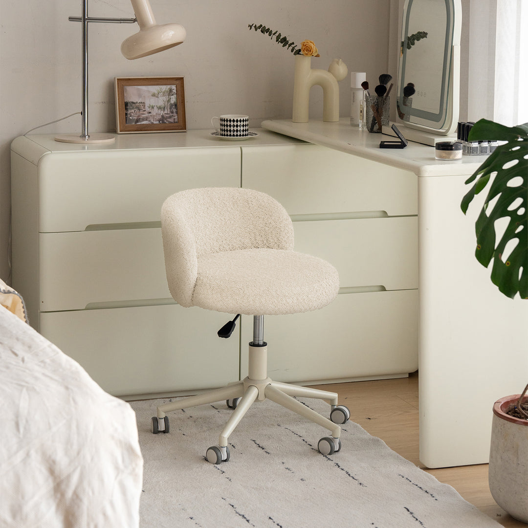 Cream boucle fabric office chair ins detail 2.