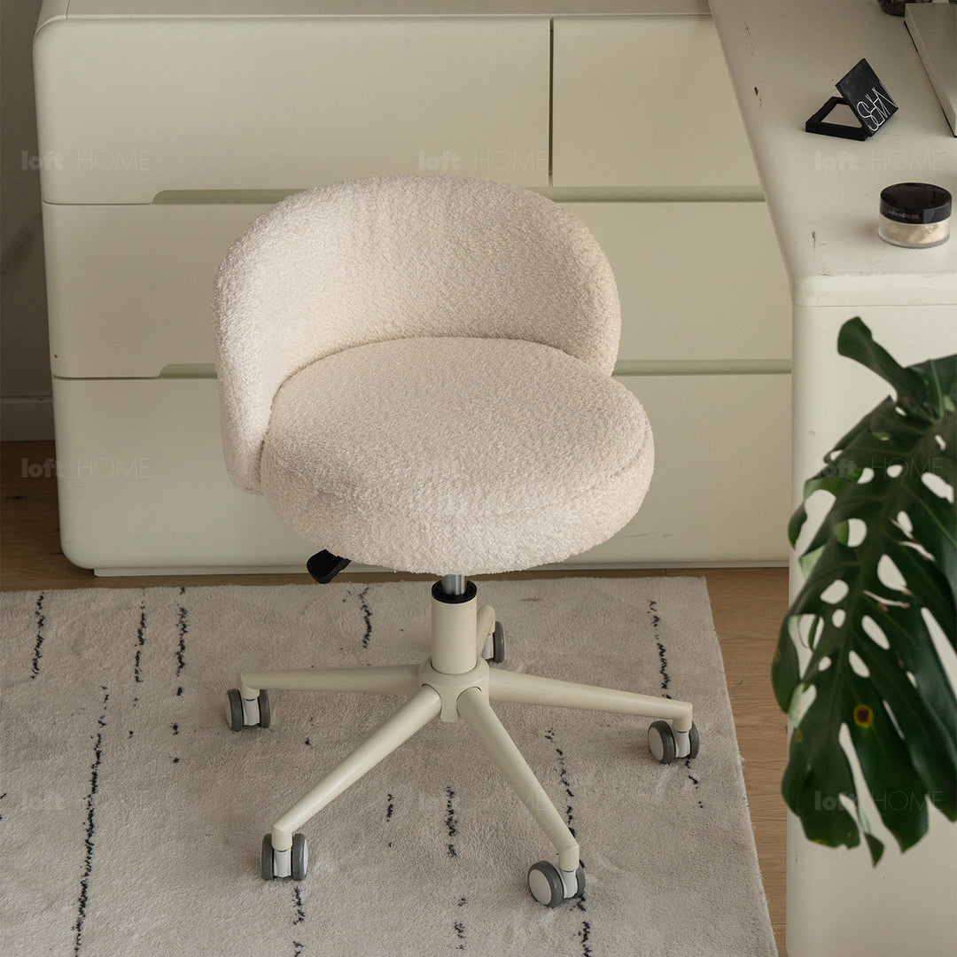 Cream boucle fabric office chair ins detail 3.