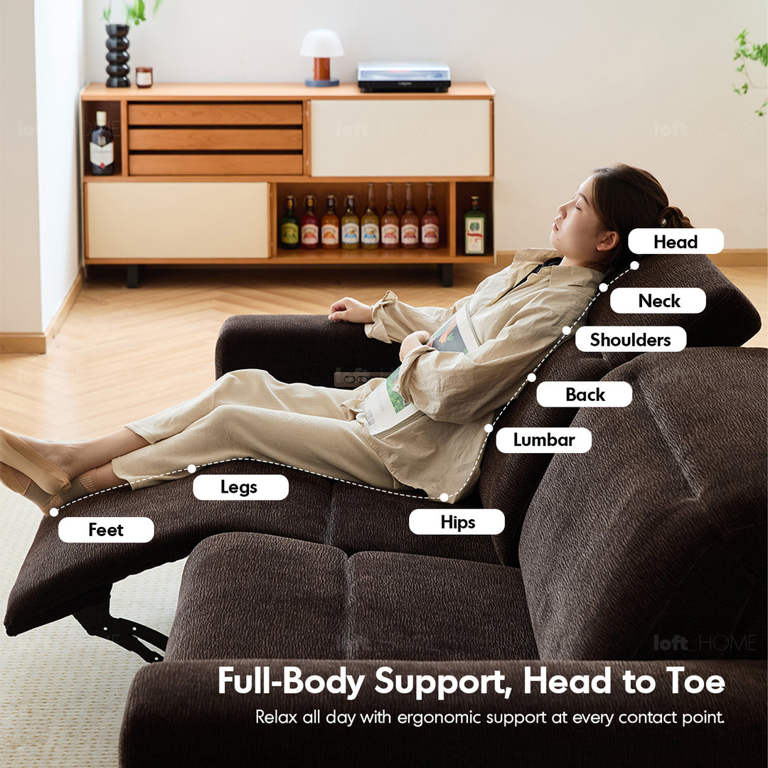 Cream chenille velvet fabric electric recliner 4 seater sofa lolo in still life.