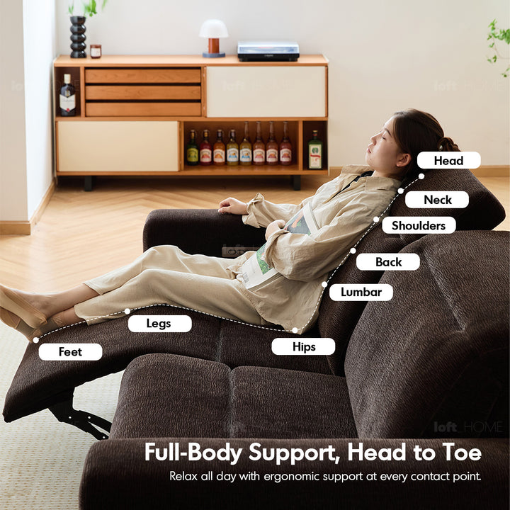 Cream chenille velvet fabric electric recliner 4 seater sofa lolo in still life.