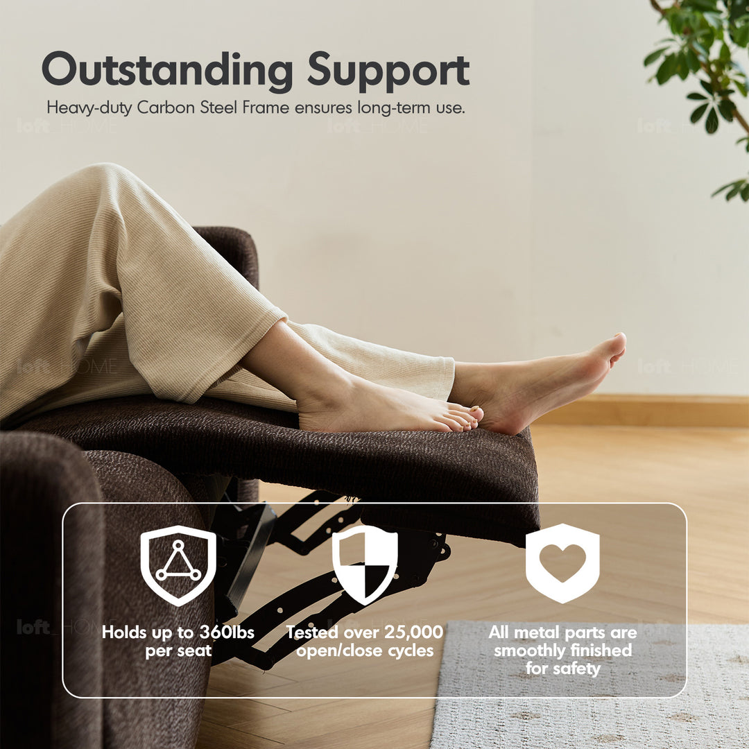 Cream chenille velvet fabric electric recliner 2 seater sofa lolo detail 5.