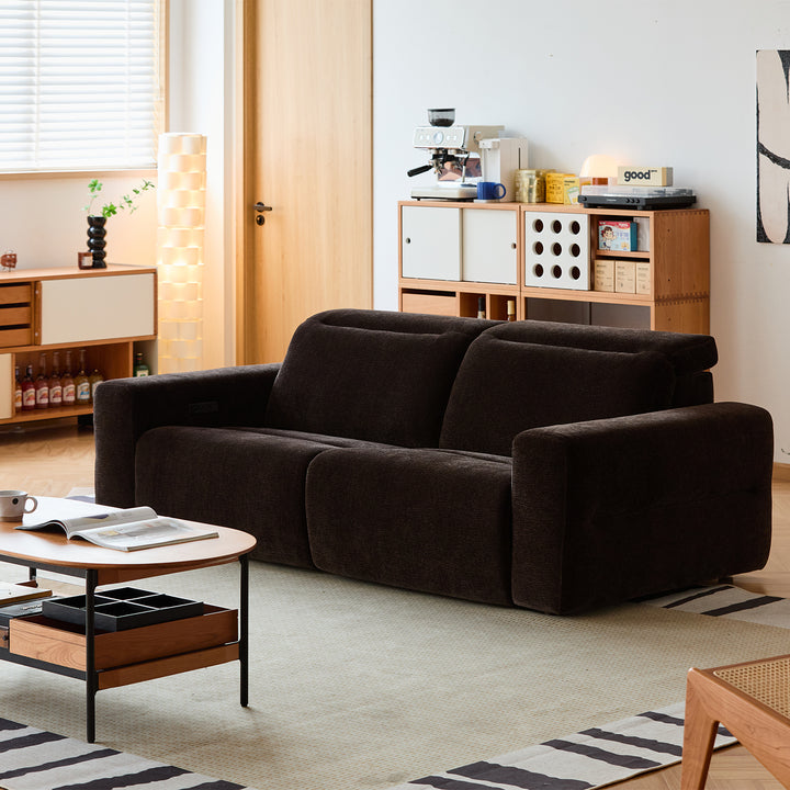 Cream chenille velvet fabric electric recliner 4 seater sofa lolo detail 20.