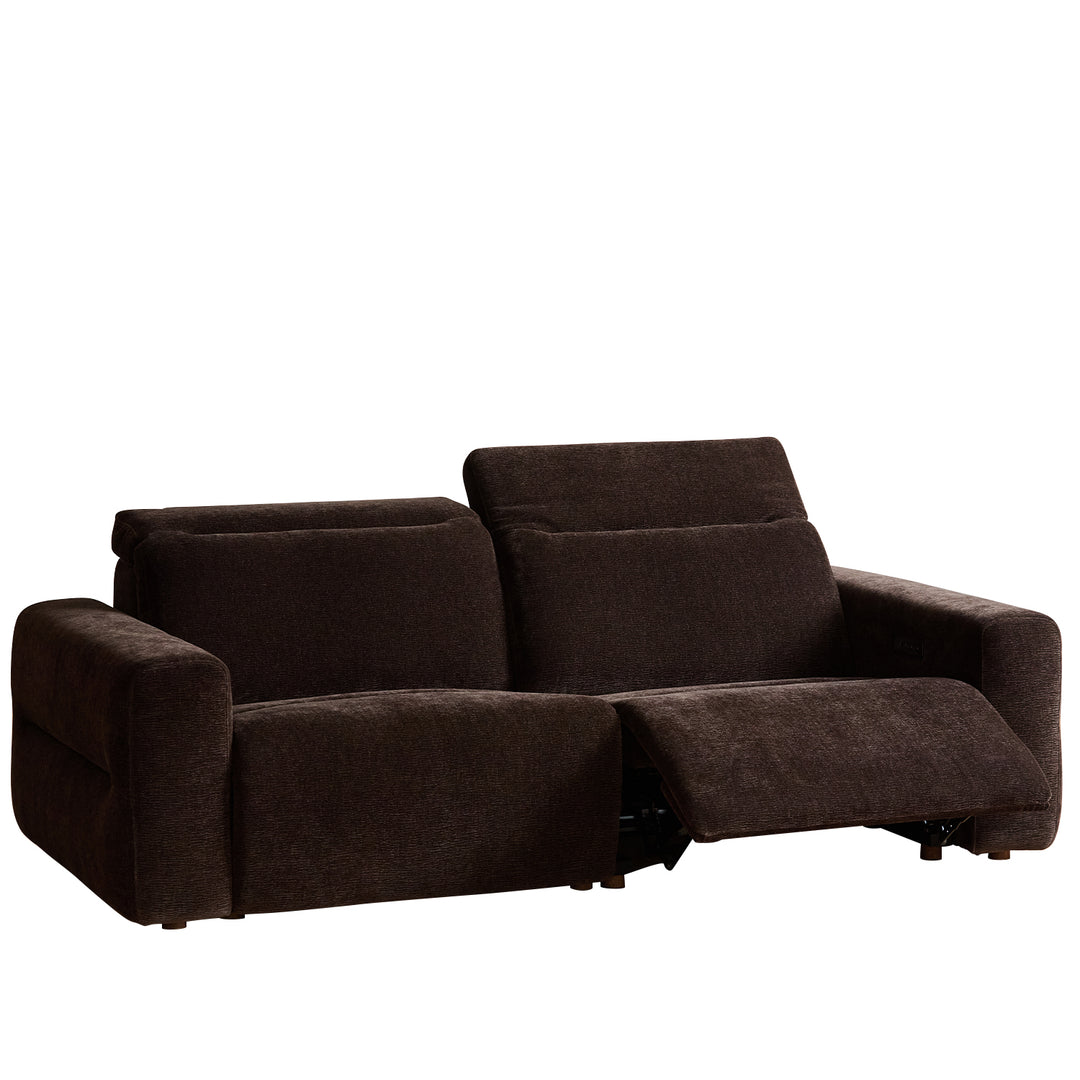 Cream chenille velvet fabric electric recliner 2 seater sofa lolo in white background.