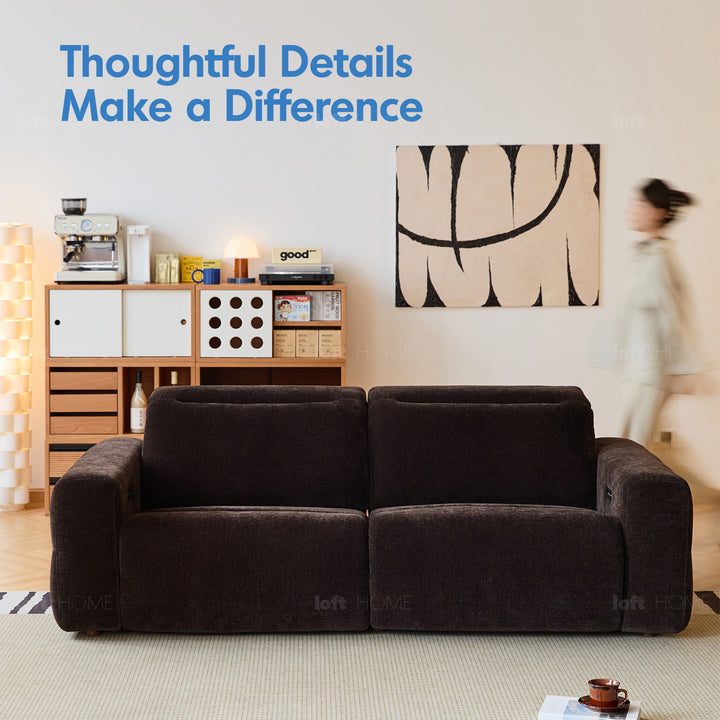 Cream chenille velvet fabric electric recliner 4 seater sofa lolo detail 12.