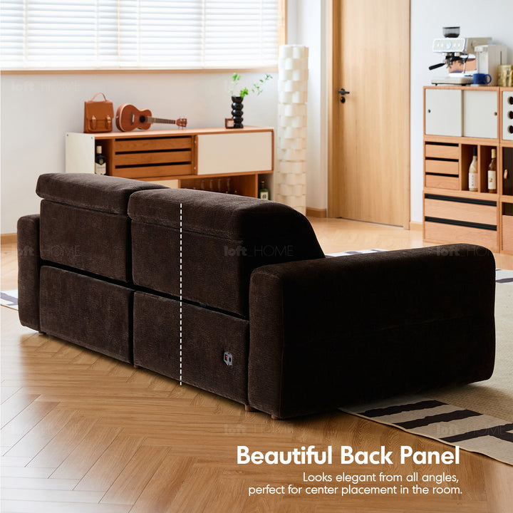 Cream chenille velvet fabric electric recliner 2 seater sofa lolo detail 15.