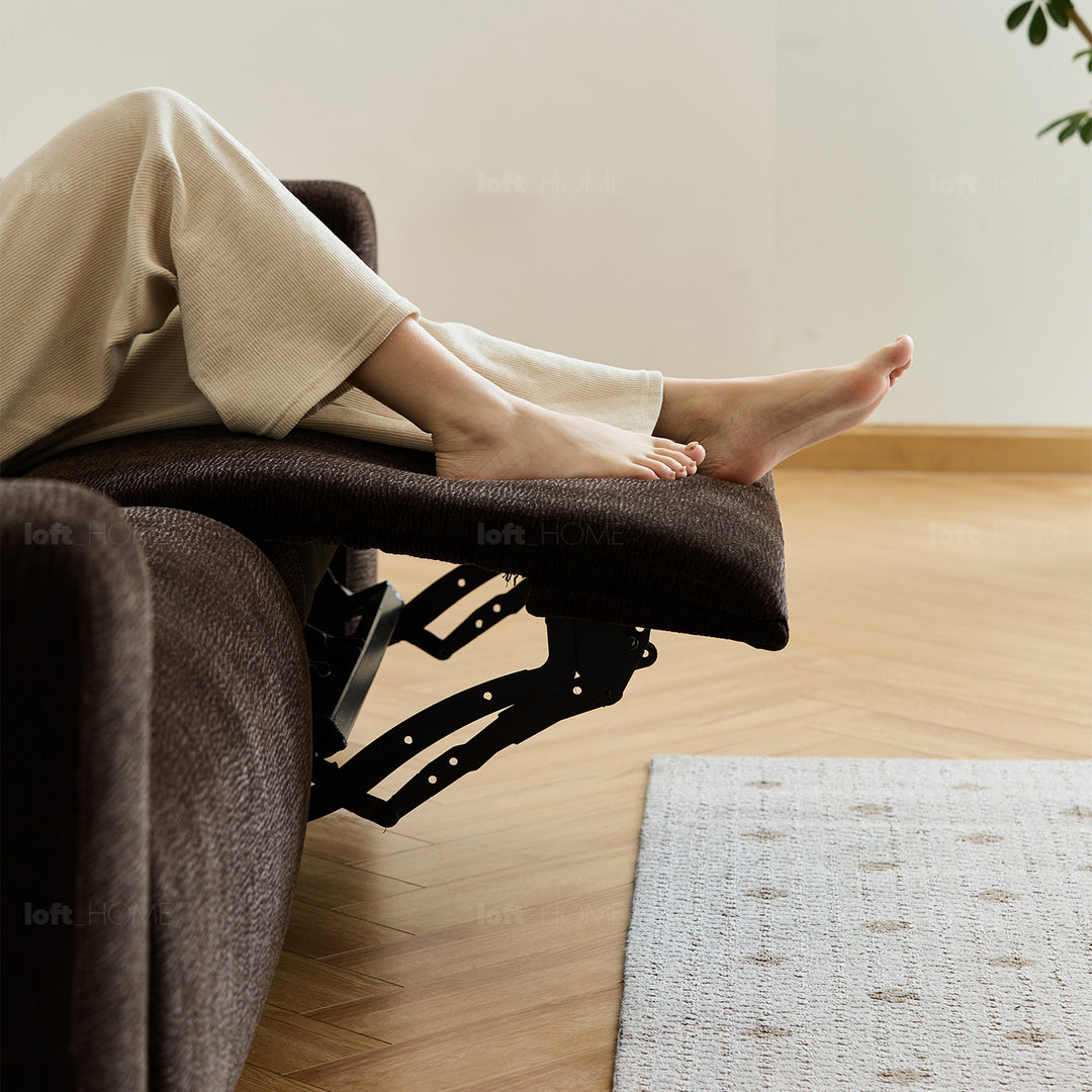 Cream chenille velvet fabric electric recliner 4 seater sofa lolo detail 17.