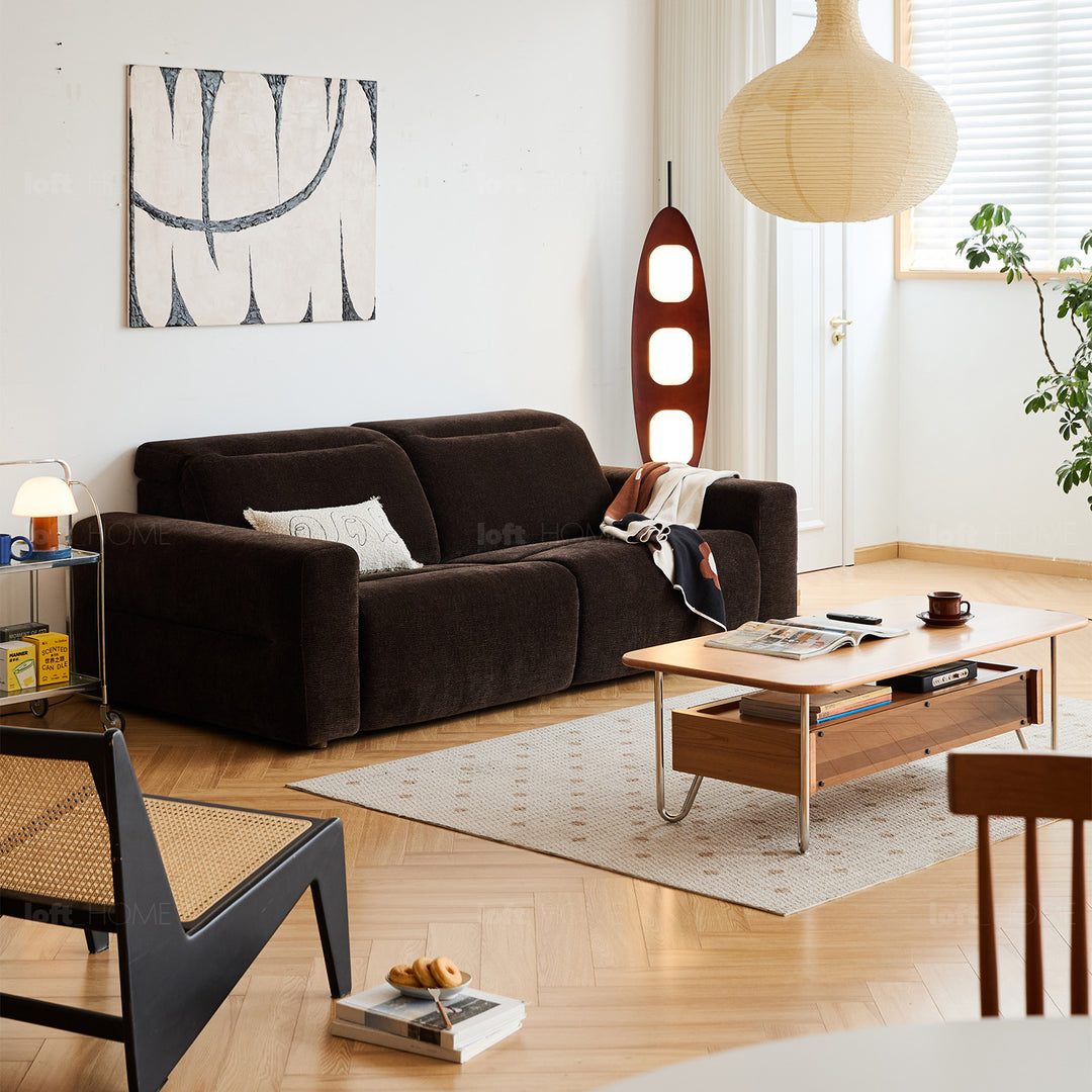 Cream chenille velvet fabric electric recliner 4 seater sofa lolo detail 19.