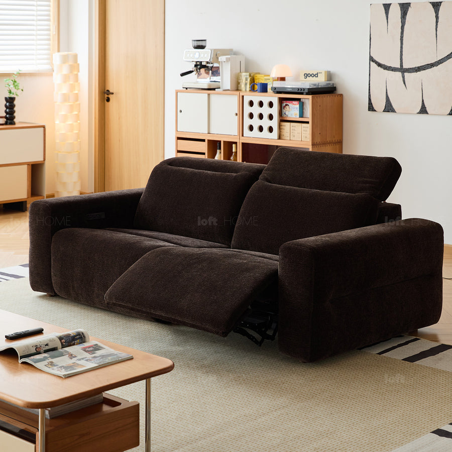 Cream chenille velvet fabric electric recliner 3 seater sofa lolo primary product view.