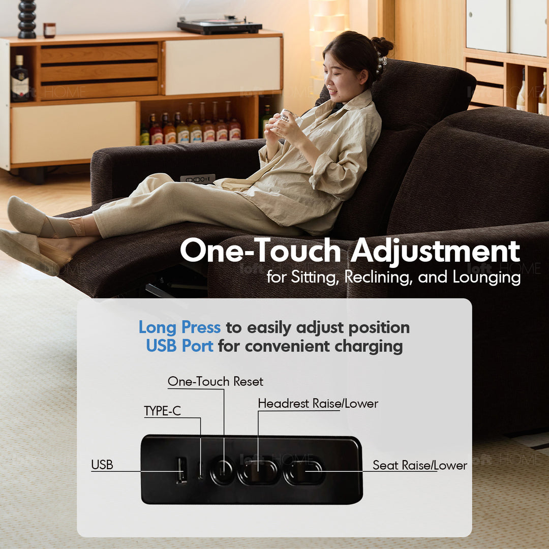 Cream chenille velvet fabric electric recliner 4 seater sofa lolo material variants.