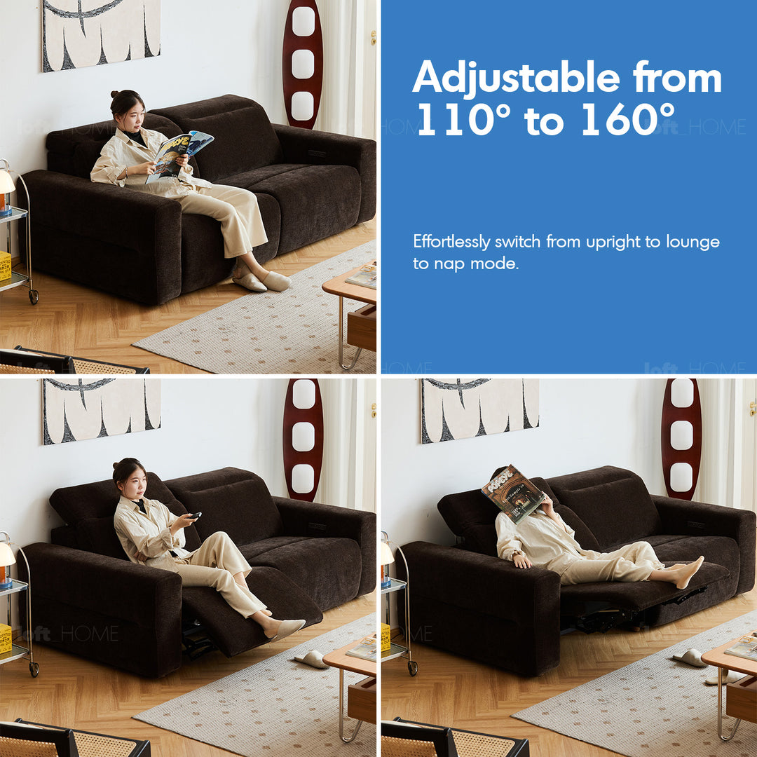 Cream chenille velvet fabric electric recliner 4 seater sofa lolo in real life style.