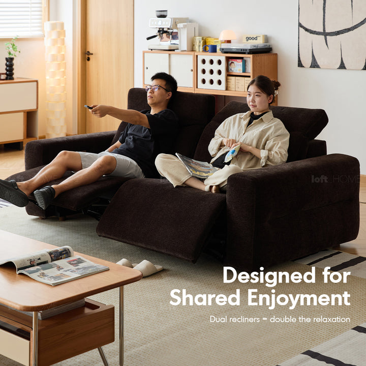 Cream chenille velvet fabric electric recliner 4 seater sofa lolo in details.