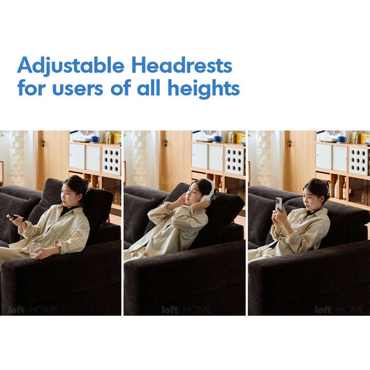 Cream chenille velvet fabric electric recliner 4 seater sofa lolo in close up details.