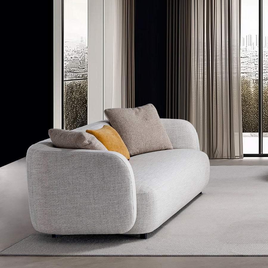 Cream mixed weave fabric 2 seater sofa luma primary product view.