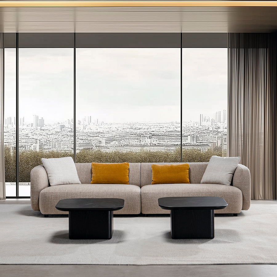 Cream mixed weave fabric 4 seater sofa luma primary product view.