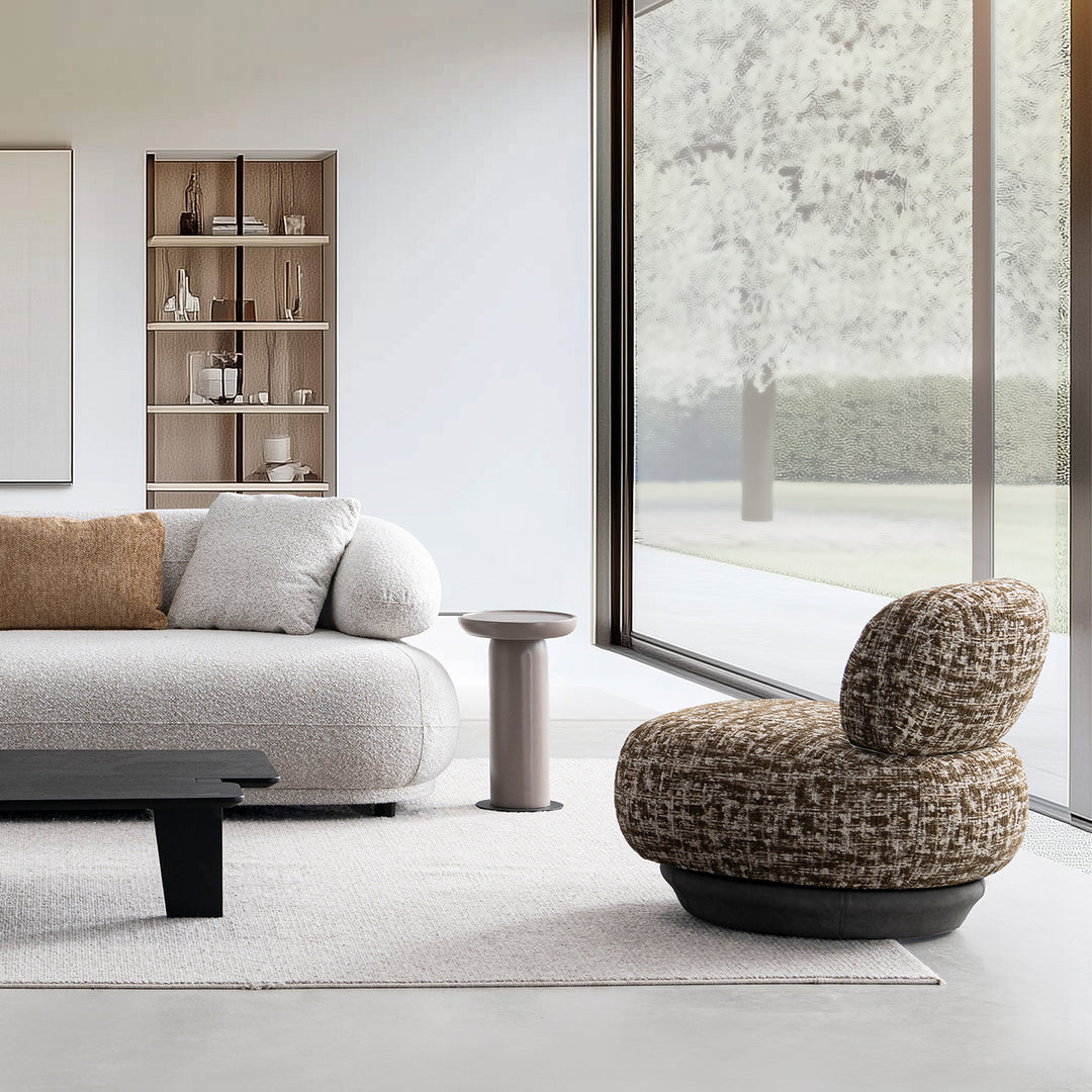 Cream mixed weave fabric revolving 1 seater sofa bixy primary product view.