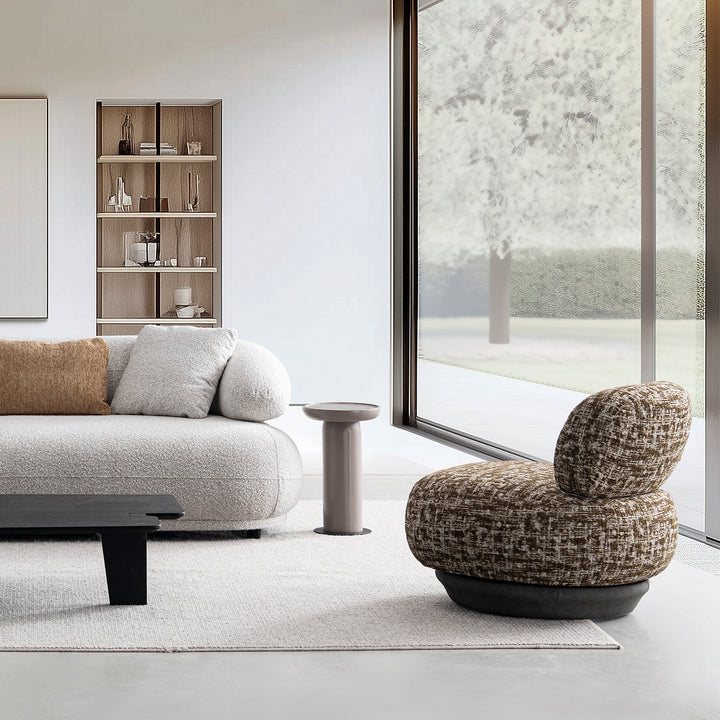 Cream mixed weave fabric revolving 1 seater sofa bixy primary product view.