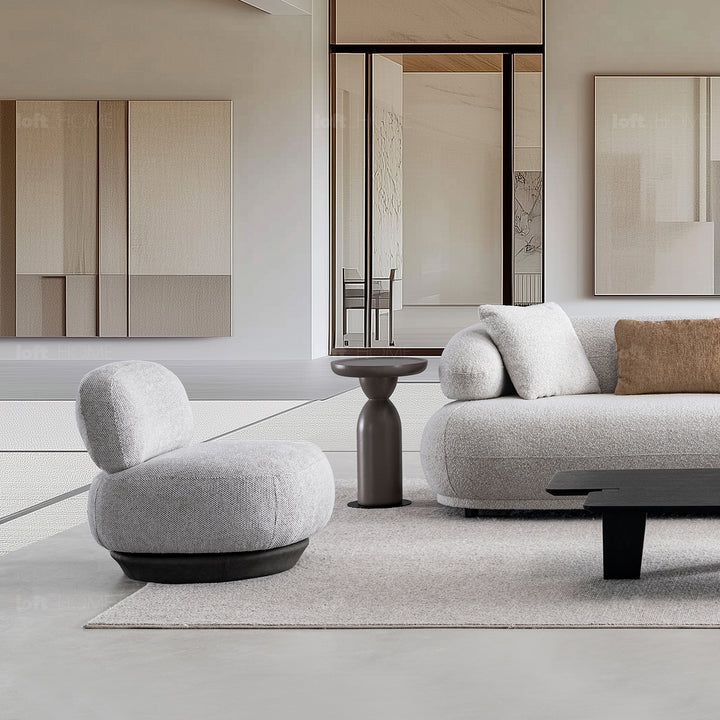 Cream mixed weave fabric revolving 1 seater sofa bixy material variants.