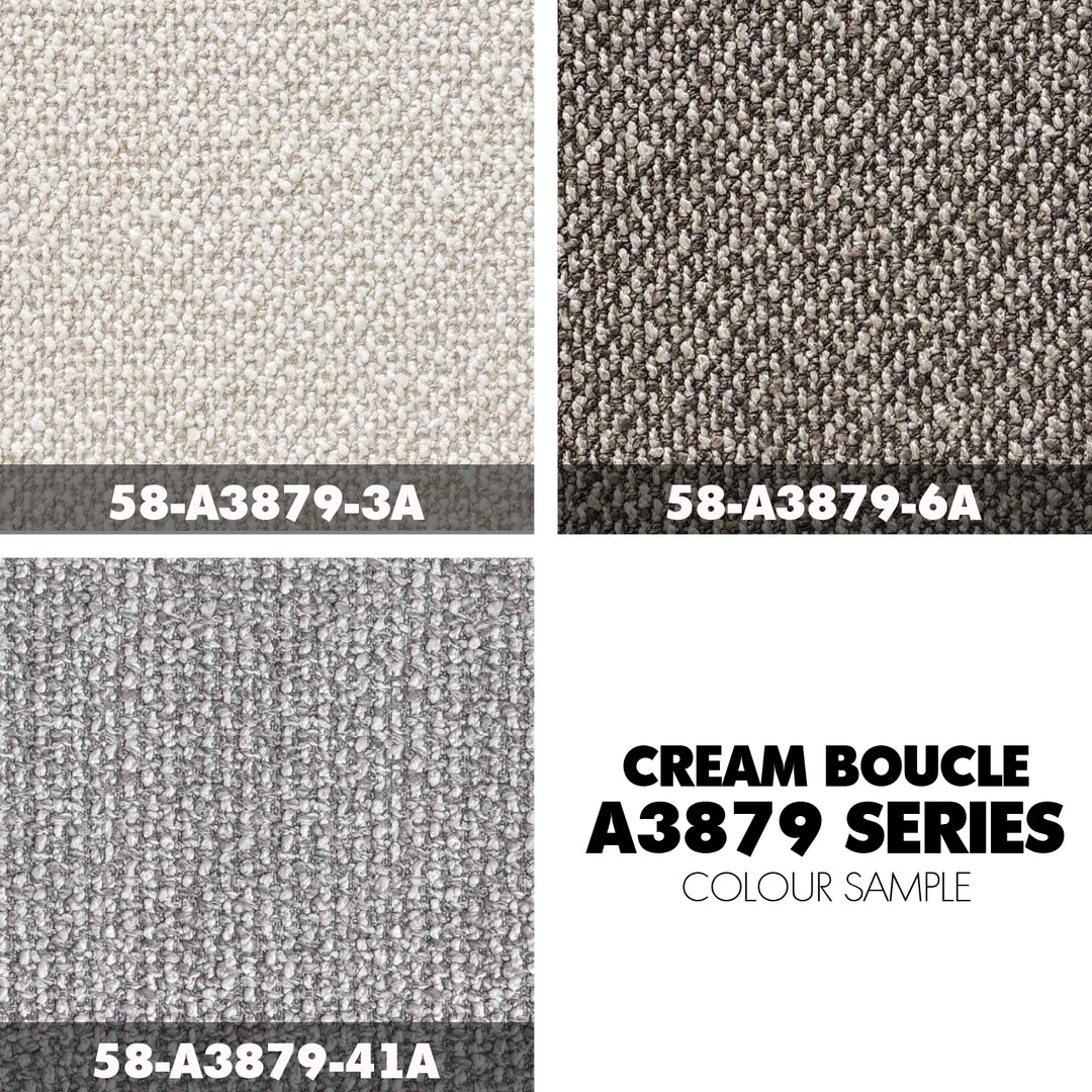Cream boucle fabric 2 seater sofa curly color swatches.