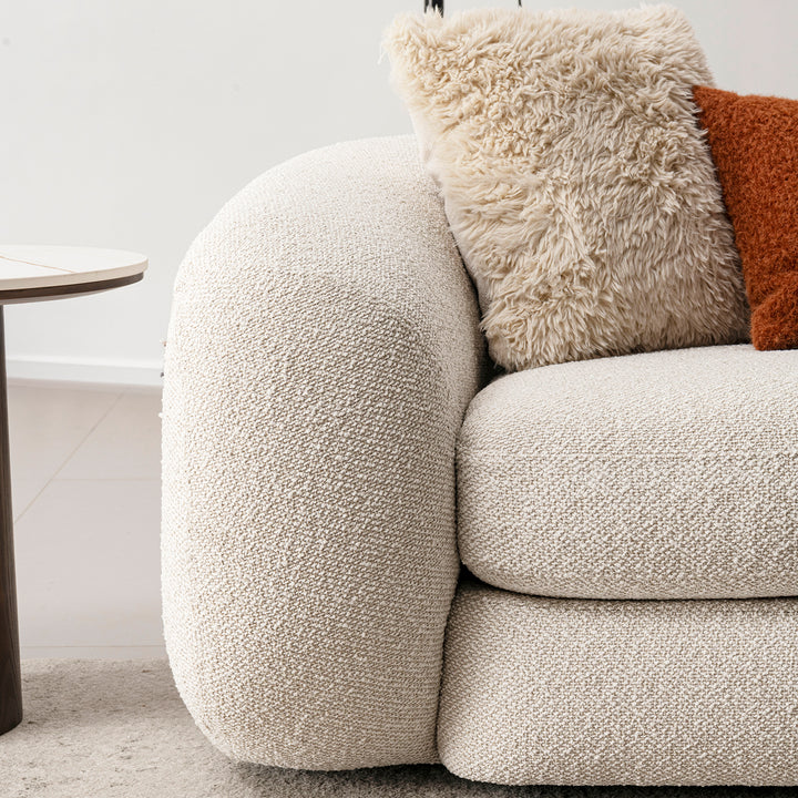 Cream boucle fabric 2 seater sofa curly material variants.