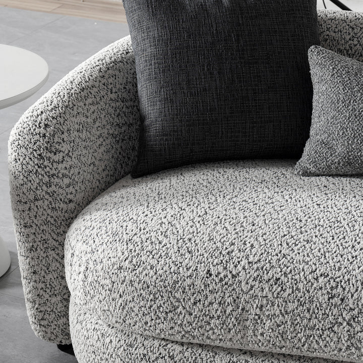 Cream boucle fabric 3 seater sofa nova with context.