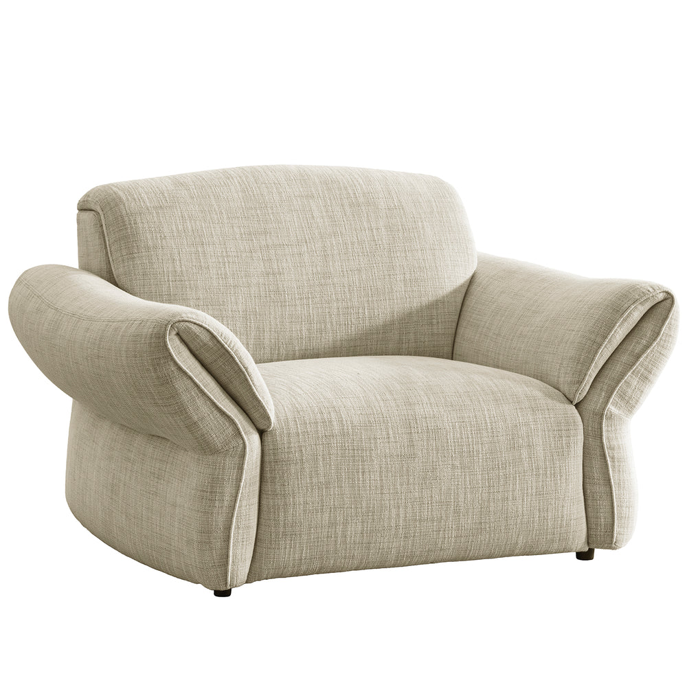 Cream mixed weave fabric 1 seater sofa lunar in white background.