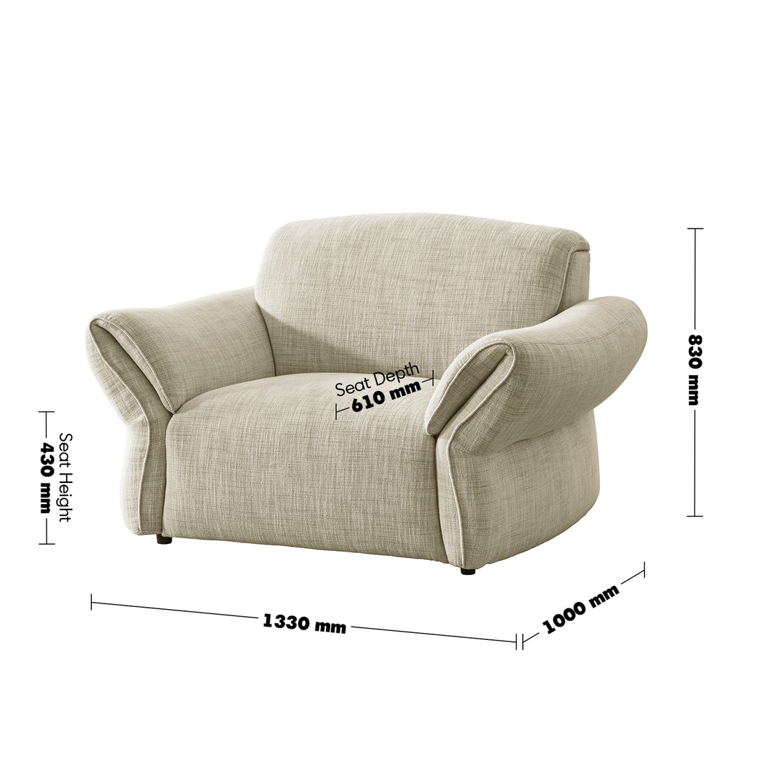 Cream mixed weave fabric 1 seater sofa lunar size charts.