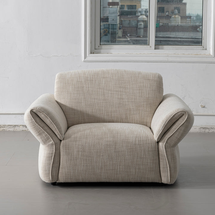 Cream mixed weave fabric 1 seater sofa lunar material variants.