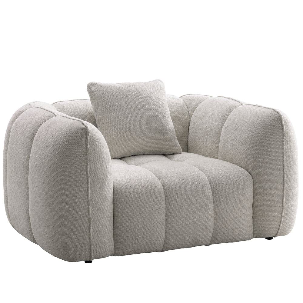 Cream mixed weave fabric 1 seater sofa puddy in white background.