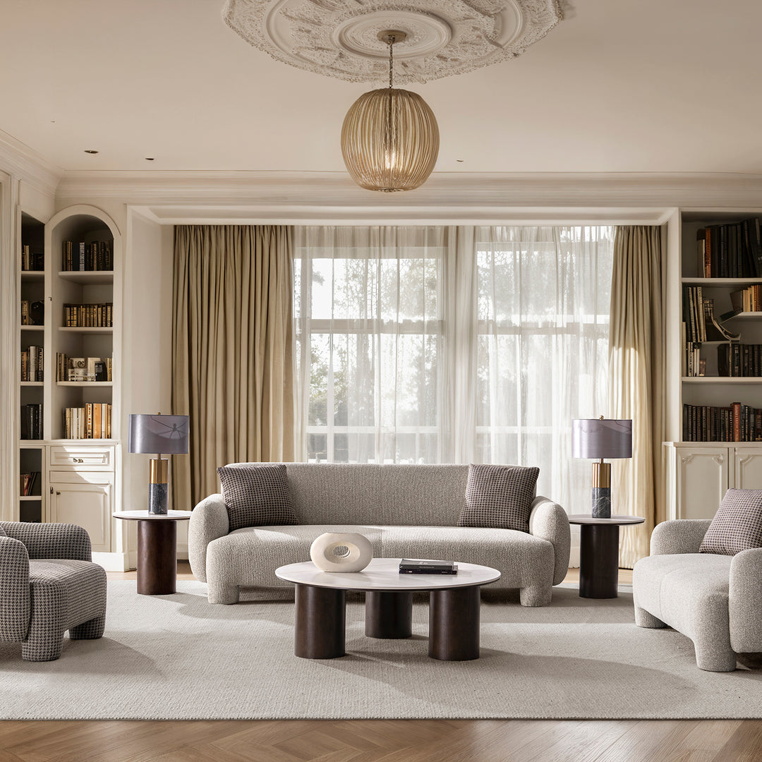 Cream mixed weave fabric 3 seater sofa syra primary product view.