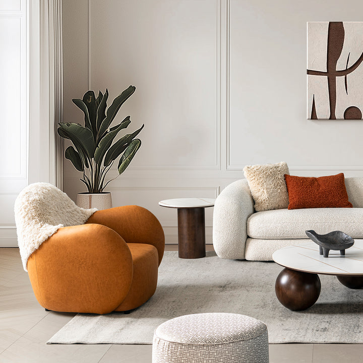 Cream sherpa fabric pu leather 1 seater sofa cocoa primary product view.