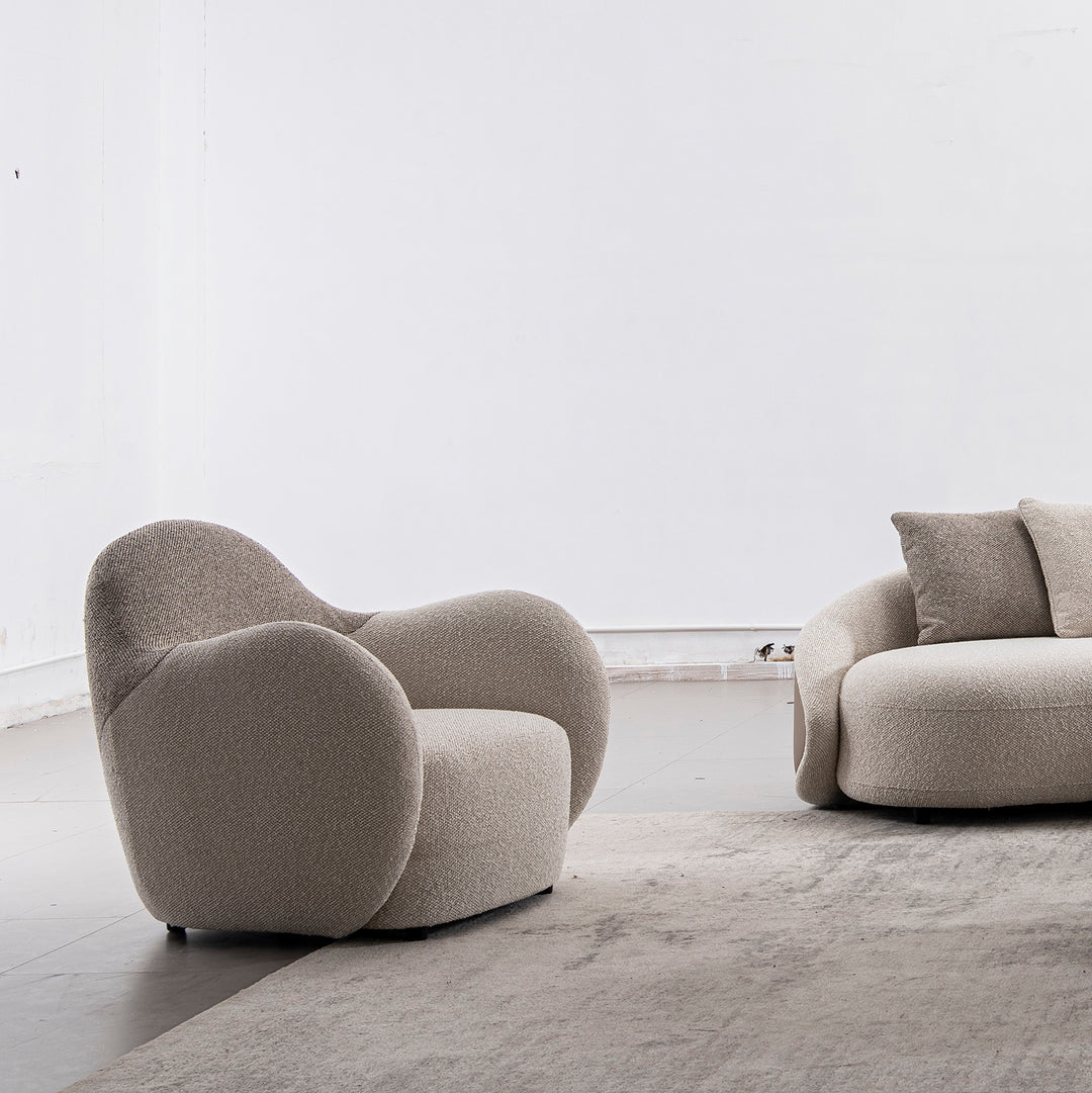 Cream sherpa fabric pu leather 1 seater sofa cocoa in close up details.