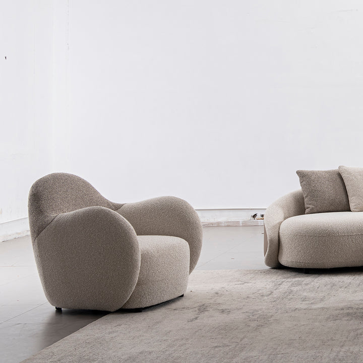 Cream sherpa fabric pu leather 1 seater sofa cocoa in close up details.