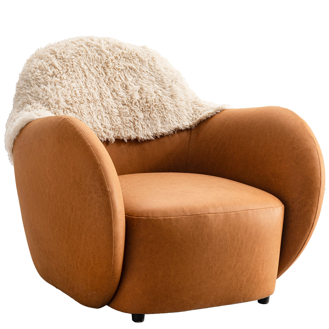 Cream sherpa fabric pu leather 1 seater sofa cocoa in white background.