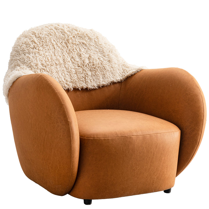 Cream sherpa fabric pu leather 1 seater sofa cocoa in white background.