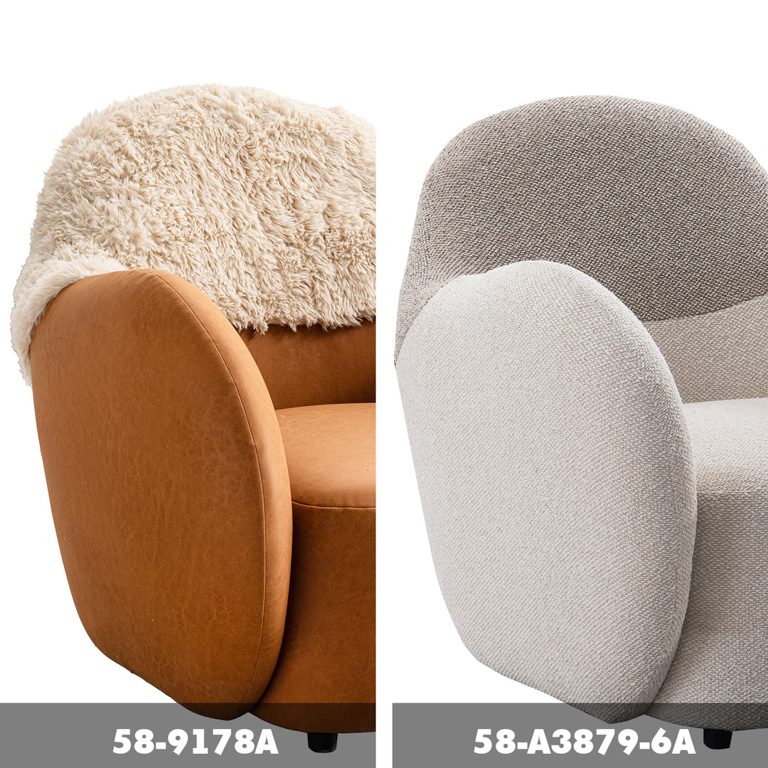 Cream Sherpa Fabric PU Leather 1 Seater Sofa COCOA