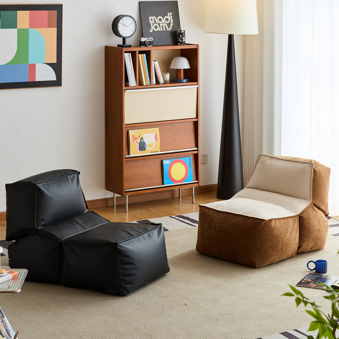 Cream velvet fabric 1 seater sofa lazy primary product view.